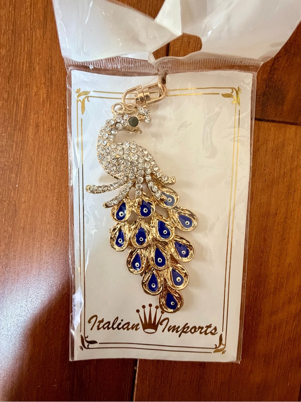 Sparkling Peacock Rhinestone Bag Charm Keychain | Gold Tone | Evil Eye Enamel - Picture 2 of 3